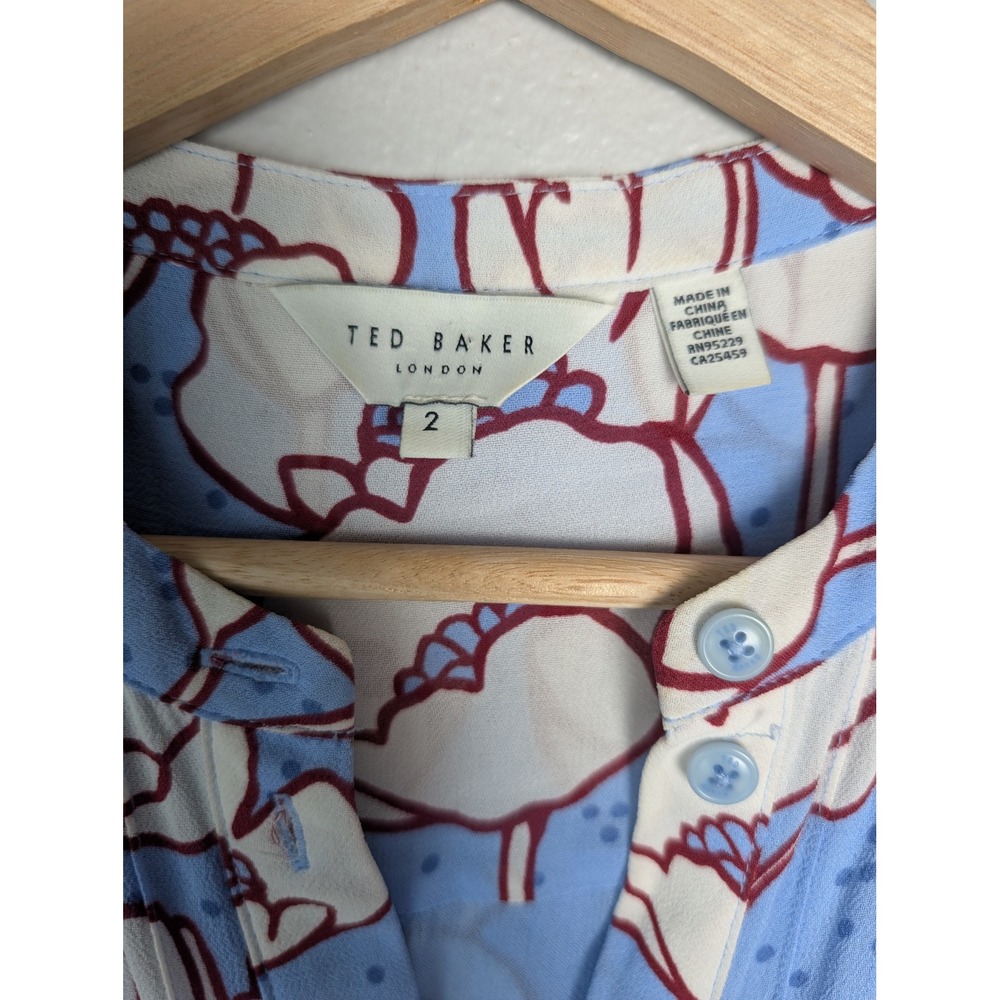Ted Baker London Tindraa Blue Floral Poppy Ruffle Maxi Dress Size 2 US 6 - Picture 4 of 9